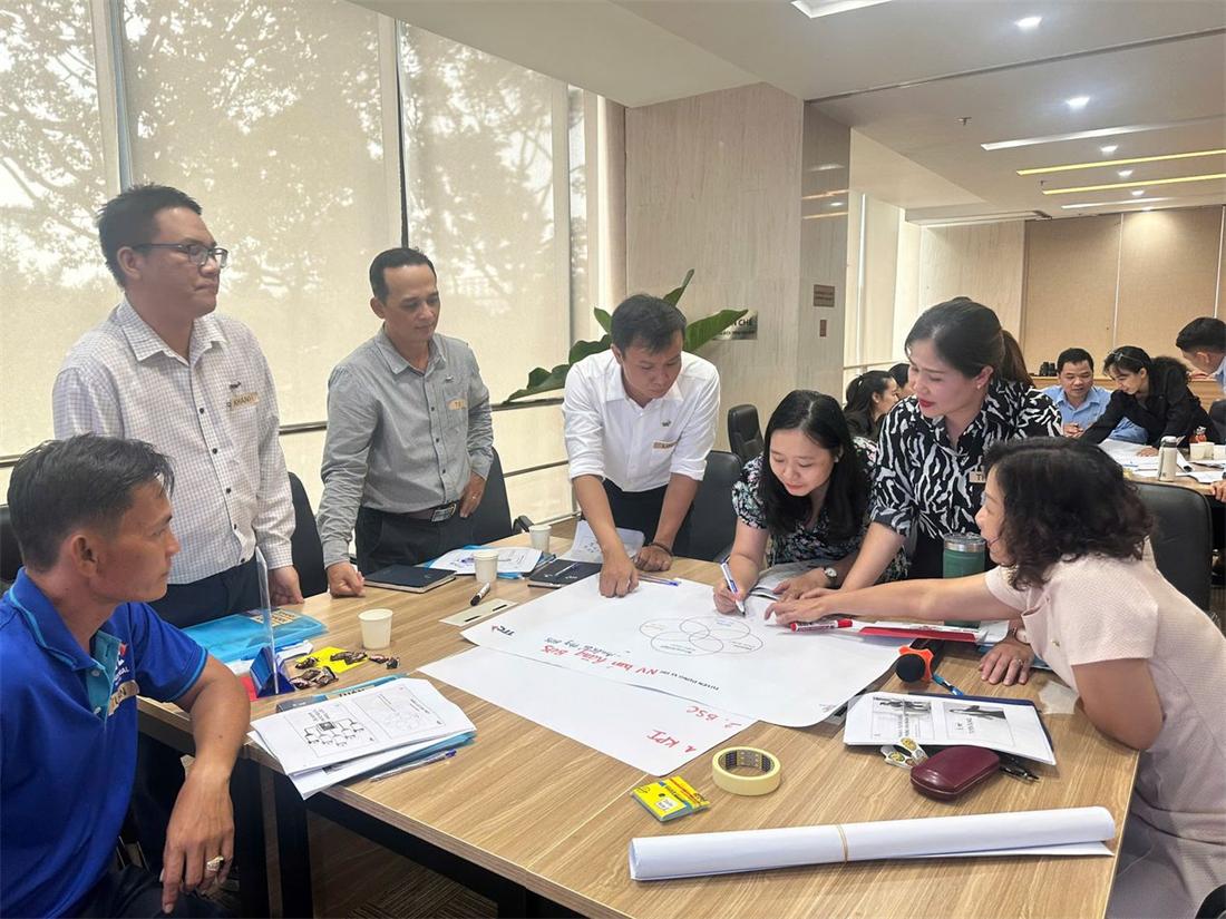 Nhóm học viên cùng phân tích trên giấy khổ lớn